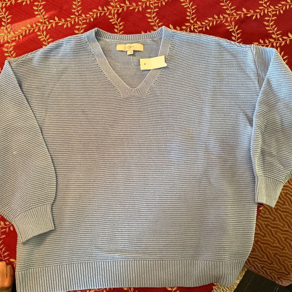 ‘New’ Loft Light Blue  Knit V-neck Sweater
